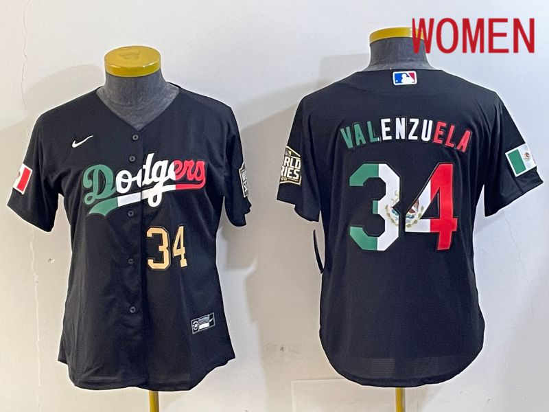 Women Los Angeles Dodgers #34 Valenzuela Black Game 2024 Nike MLB Jersey style 10295